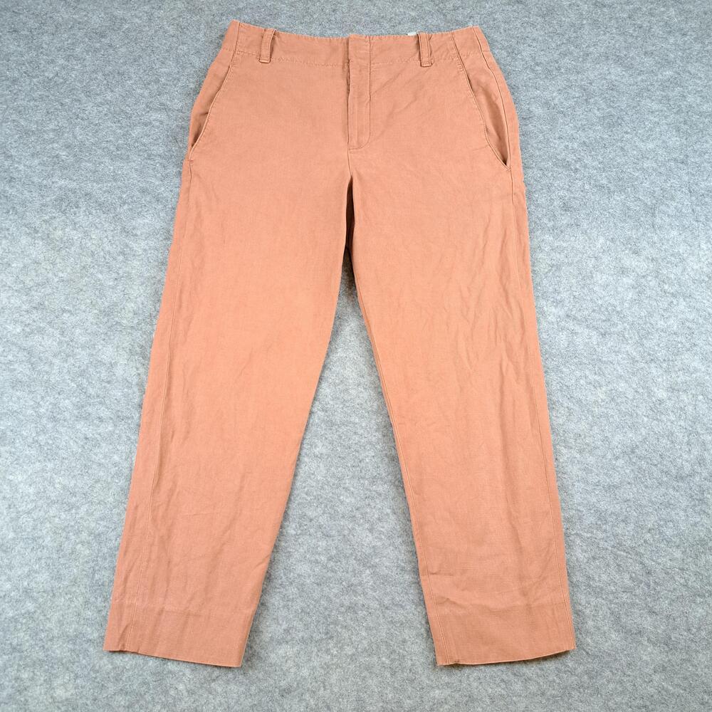Vince Pants Womens 4 Rust Terracotta Linen Lyocell Chino Straight Crop Trousers